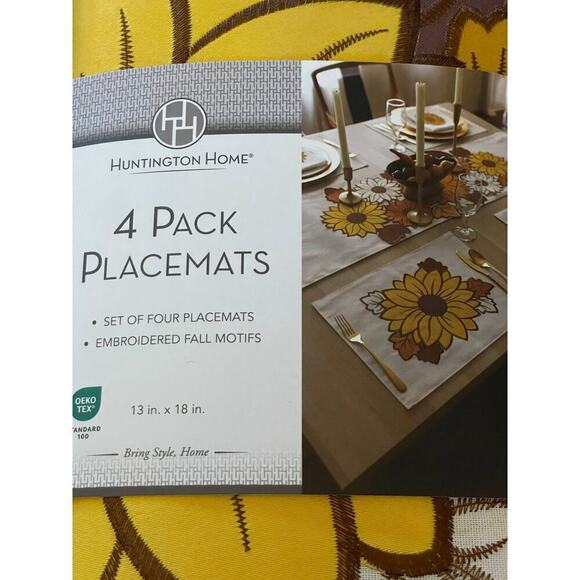 NEW! 4 pack Huntington home placemats.Embroidered.Sunflower.Flower. 13x18in - Picture 2 of 3